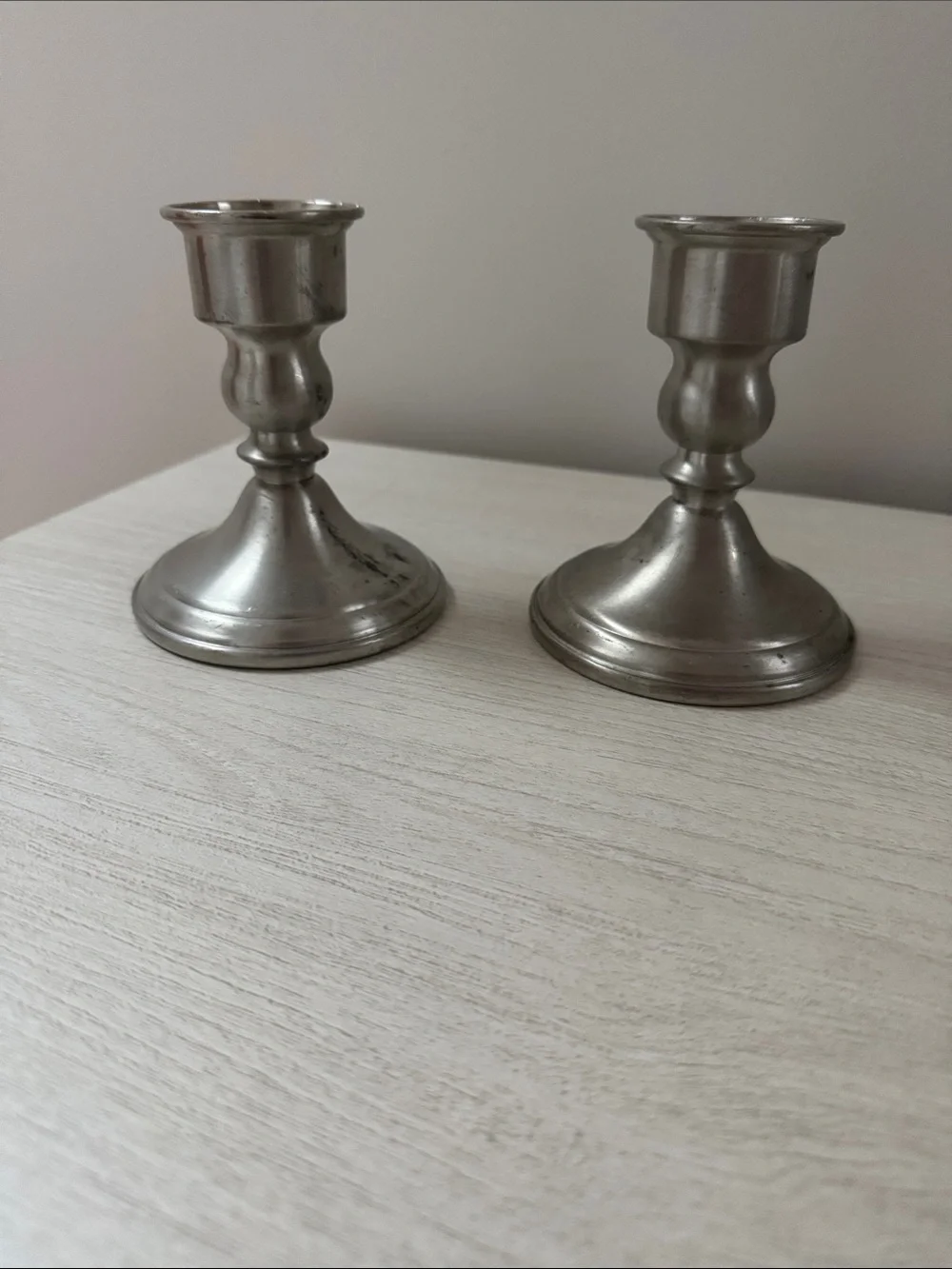 Web Weighted Pewter Candlestick Holders - Pair